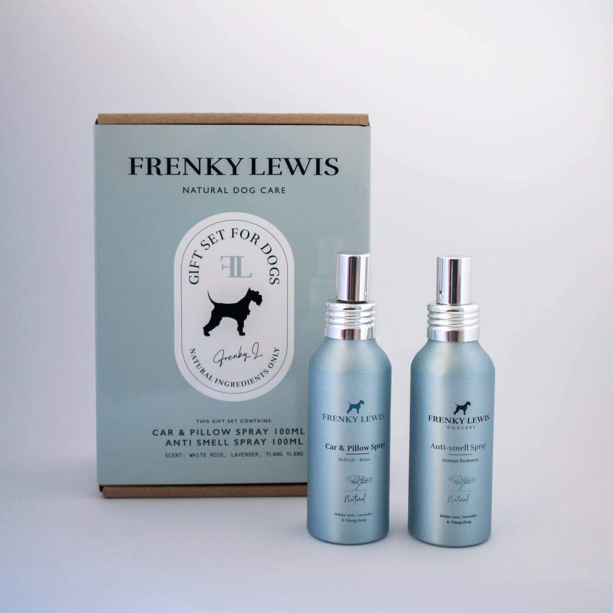 FRENKY LEWIS SAMOCHÓD I PODUSZKA + SPRAY PRZECIW ZAPACHOM - BIAŁA RÓŻA, LAWENDA/YLANG-YLANG