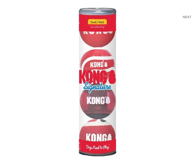 KONG SIGNATURE BALLS 4-PK ASSORTED SM