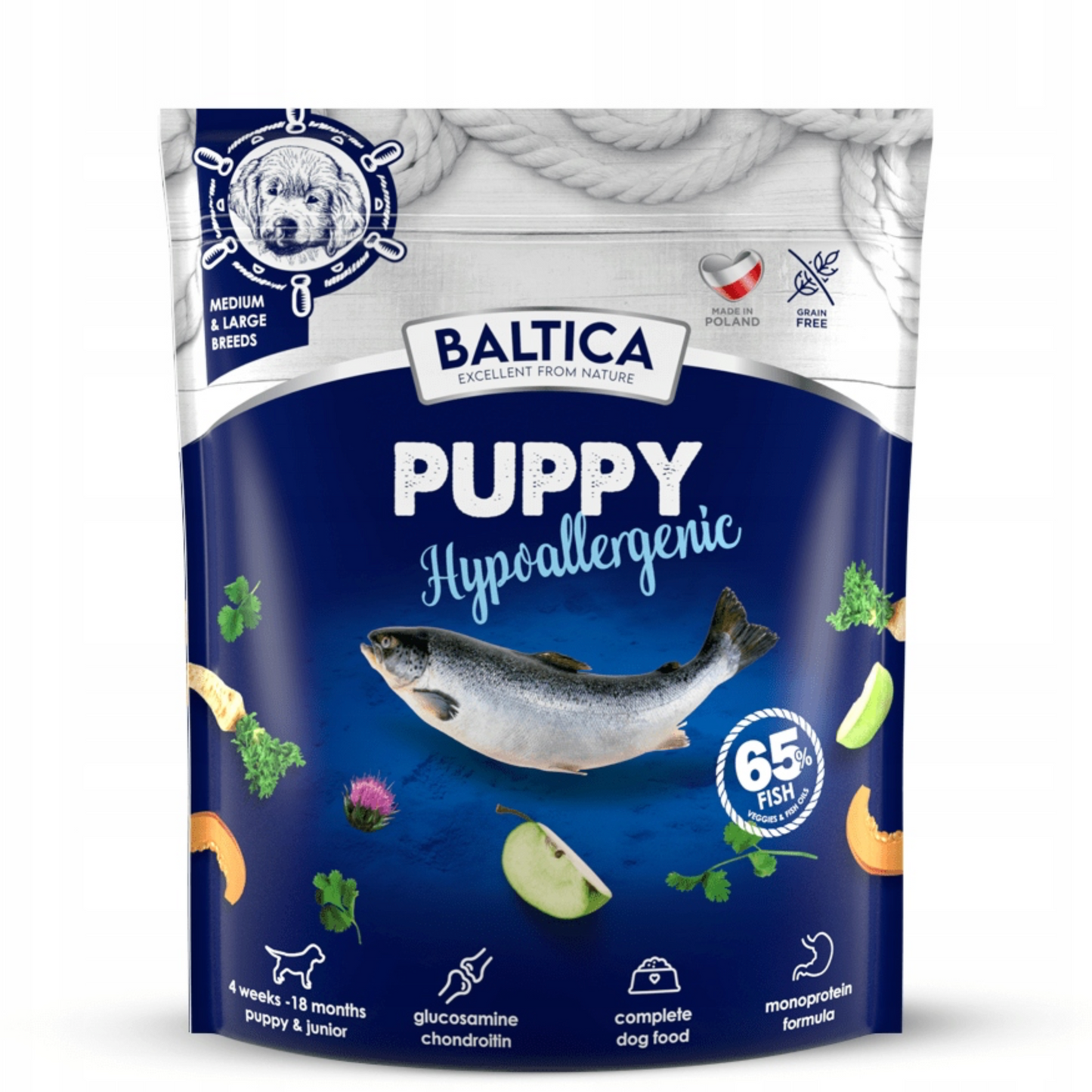 BALTICA HIPOALERGICZNA SZCZENIAK SUCHA KARMA DLA PSA SALMON M/L 1KG
