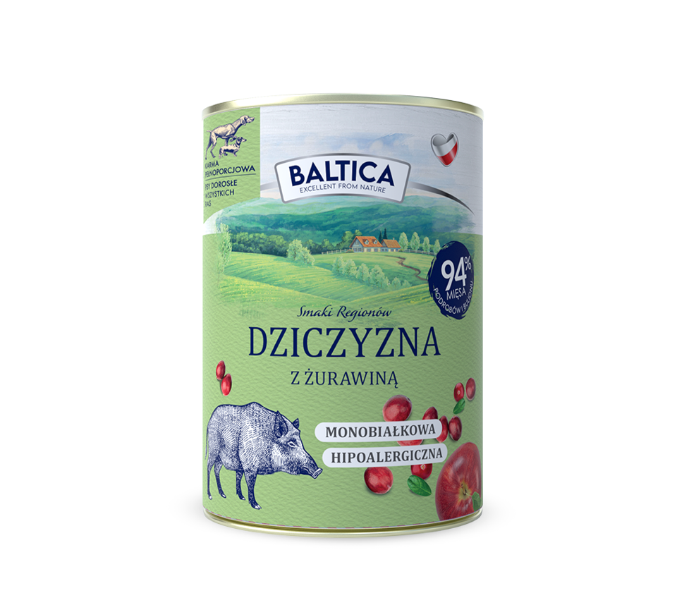 BALTICA SMAKI REGIONÓW MOKRA KARMA DLA PSA DZICZYZNA Z ŻURAWINĄ 400G