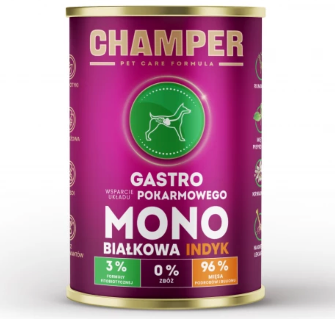 CHAMPER MOKRA KARMA DLA PSA GASTRO MONOBIAŁKOWA JAGNIĘCINA 400G