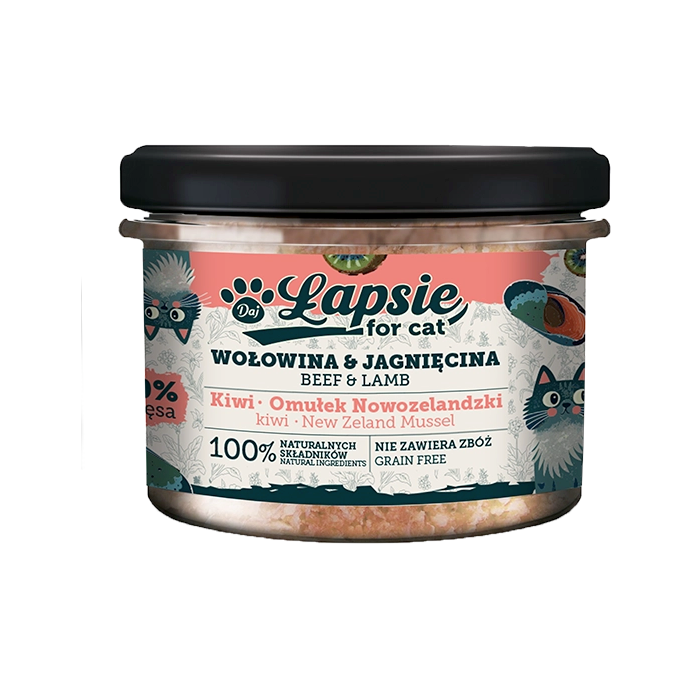 ŁAPSIE MOKRA KARMA DLA KOTA WOŁOWINA I JAGNIĘCINA 80% MIĘSA 200G