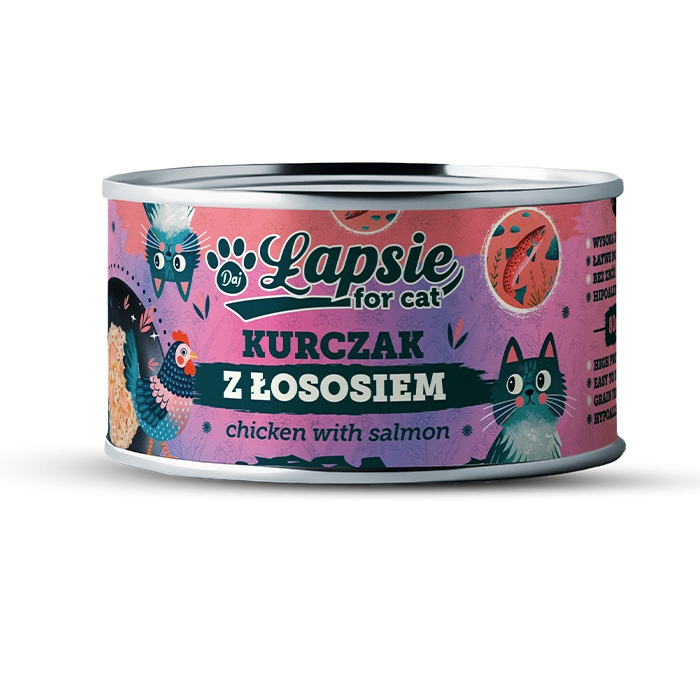 ŁAPSIE KOT KURCZAK Z ŁOSOSIEM W BULIONIE 80G