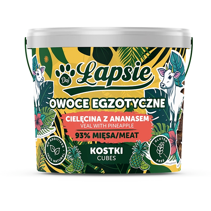 ŁAPSIE KOSTKI OWOCE EGZOTYCZNE CIELĘCINA Z ANANASEM 160G