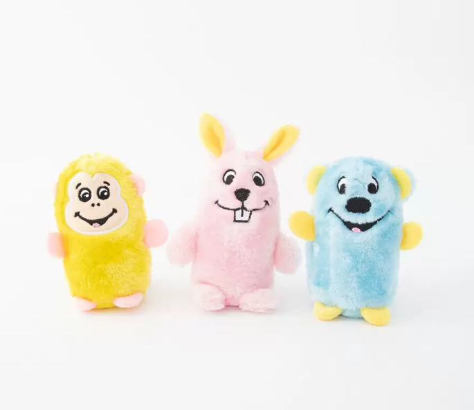 ZIPPY PAWS SQUEAKIE BUDDIES 3PACK BEAR BUNNY MONKEY