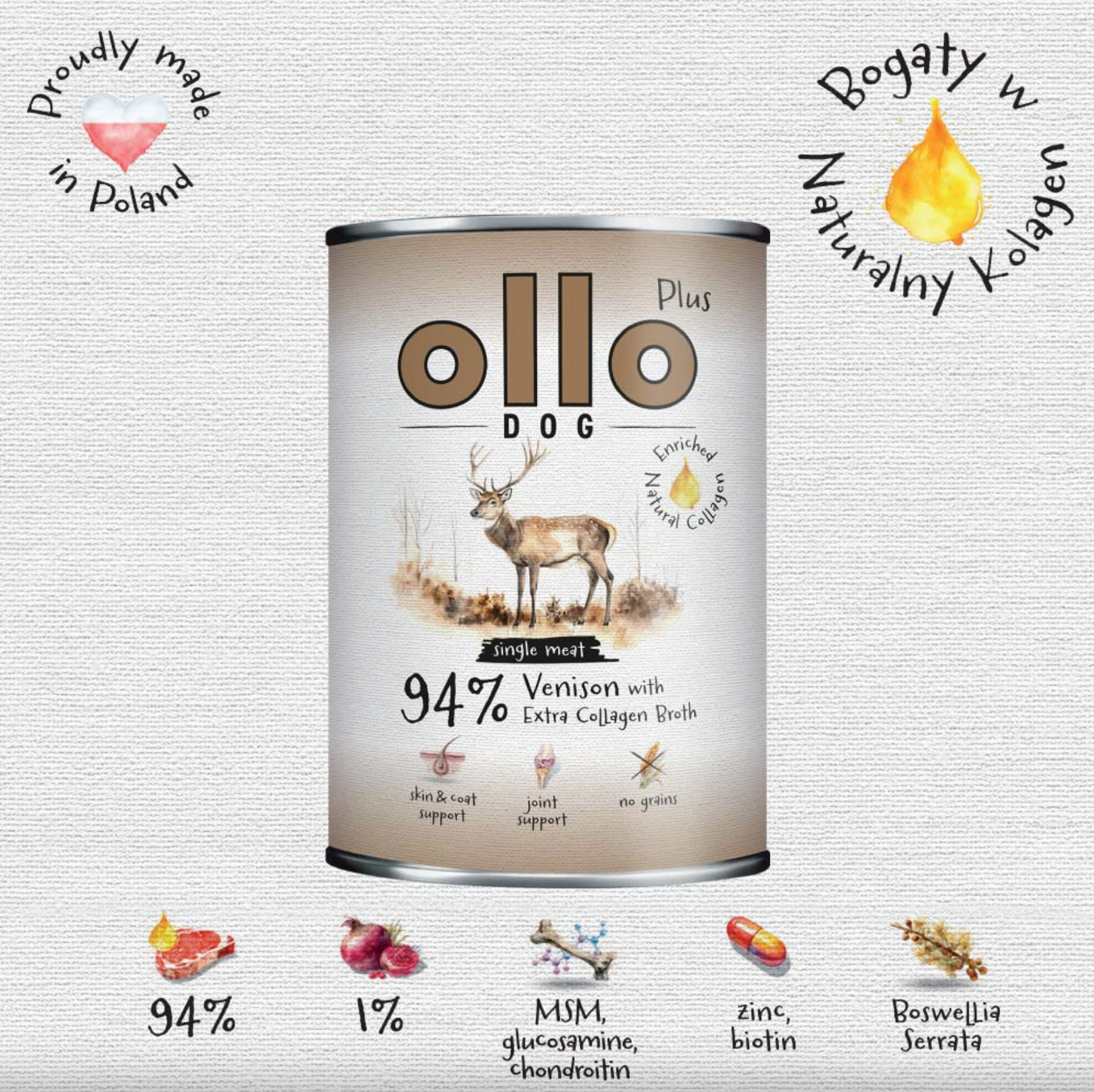 OLLO PLUS KOLAGEN MOKRA KARMA PIES JELEŃ 800G