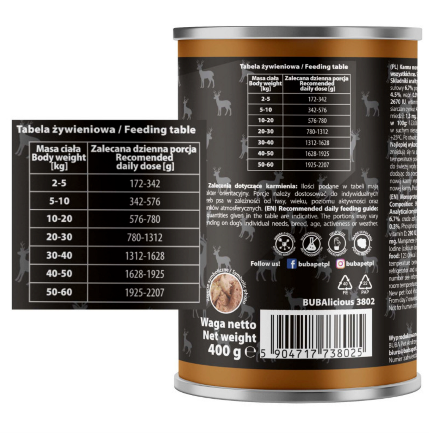 BUBA BUBALICIOUS MONO PURE MOKRA KARMA DLA PSA JELEŃ 400G