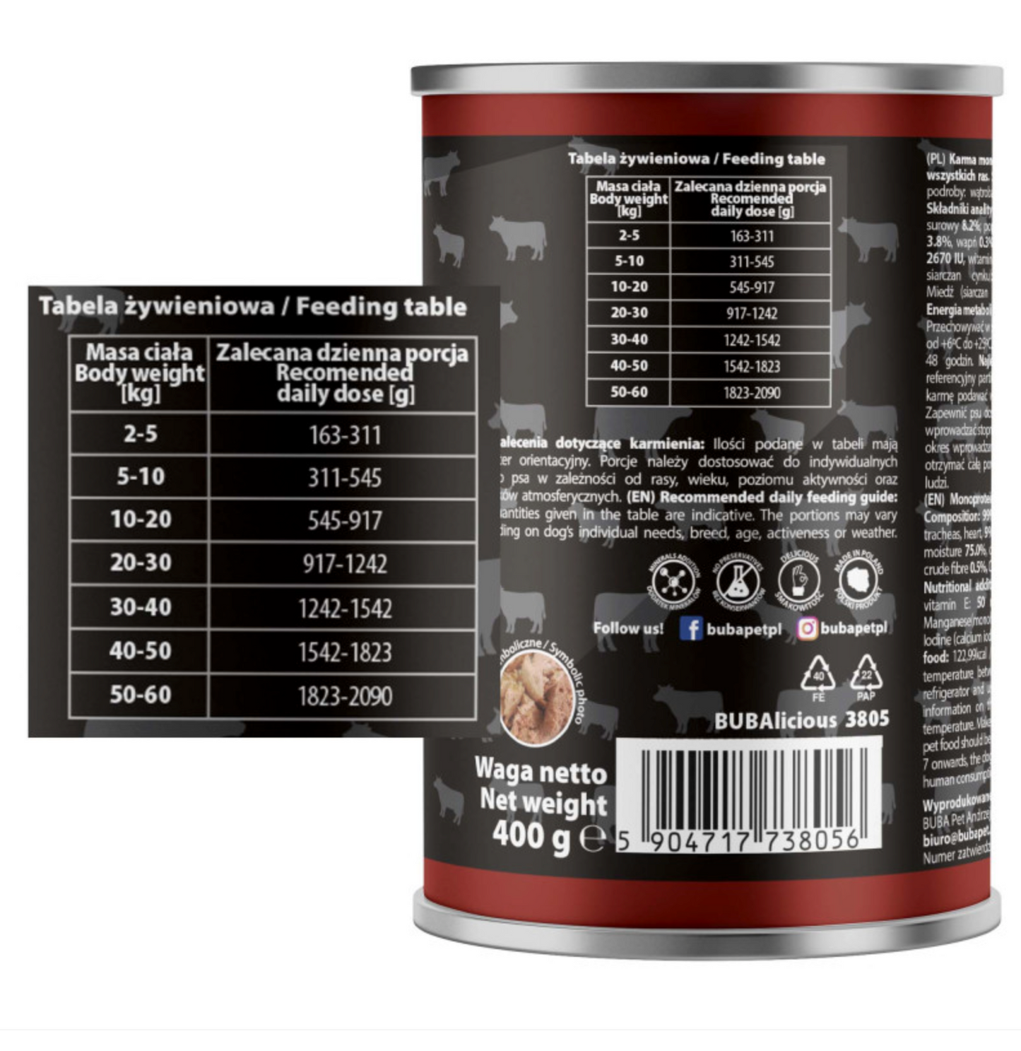 BUBA BUBALICIOUS MONO PURE MOKRA KARMA DLA PSA WOŁOWINA 400G