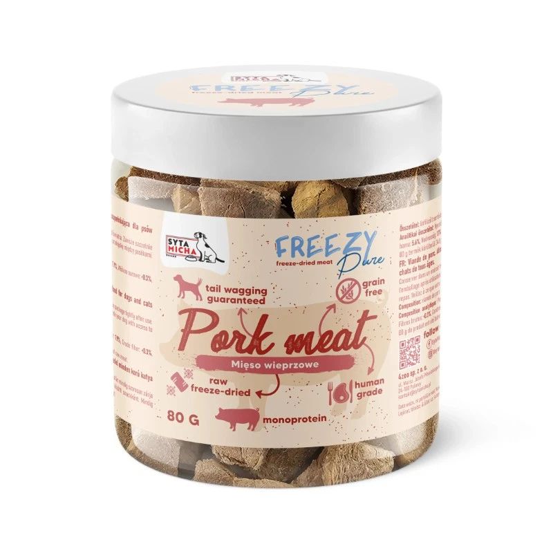 SYTA MICHA FREEZY PURE PRZYSMAKI DLA PSA LIOFILIZOWANE MIĘSO WIEPRZOWE 80G