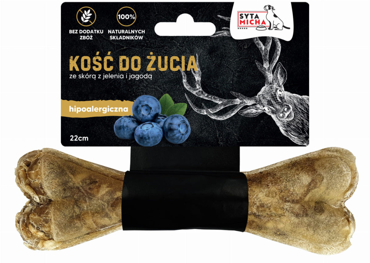 SYTA MICHA GRYZAK DLA PSA KOŚĆ HIPOALERGICZNA JELEŃ Z JAGODAMI 22CM