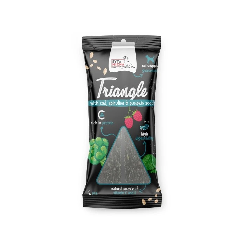 SYTA MICHA GRYZAK DLA PSA TRÓJKĄT DORSZ Z JELENIEM I SPIRULINĄ 2 SZT