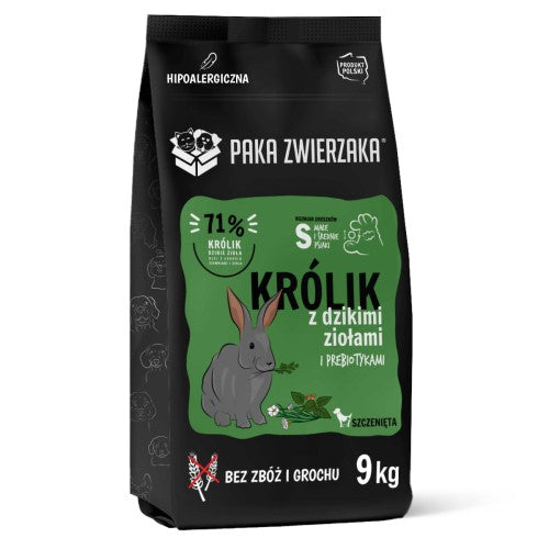 PAKA ZWIERZAKA JUNIOR SUCHA KARMA DLA PSA KRÓLIK Z DZIKIMI ZIOŁAMI 9KG