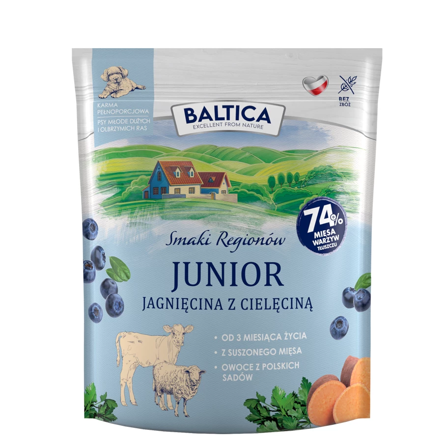 BALTICA SMAKI REGIONÓW SUCHA KARMA DLA PSA JUNIOR SUCHA KARMA DLA PSA CIELĘCINA Z JAGNIĘCINĄ 1KG