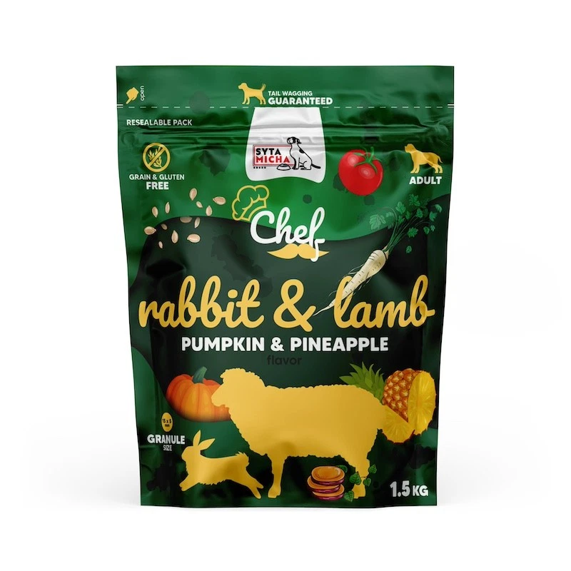 SYTA MICHA CHEF SUCHA KARMA DLA PSA KRÓLIK Z JAGNIĘCINĄ, DYNIA, ANANAS 1,5KG