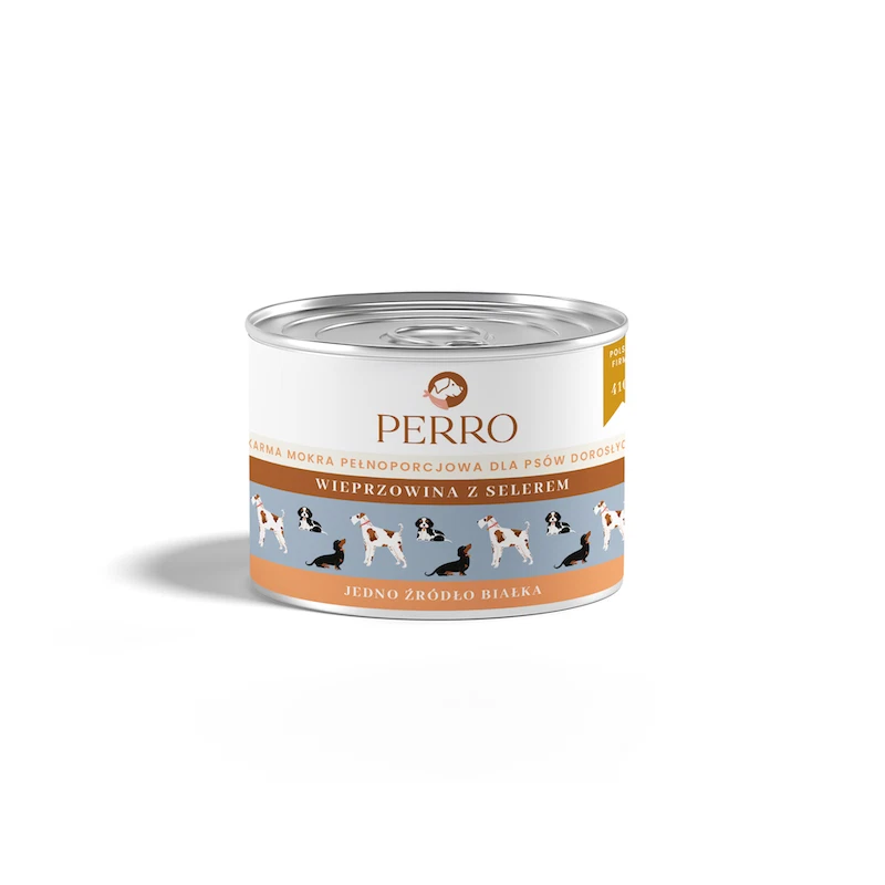 PERRO MOKRA KARMA DLA PSA WIEPRZOWINA Z SELEREM 410G