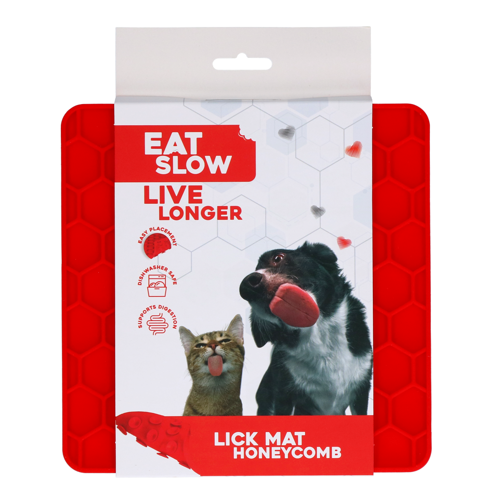 EAT SLOW LIVE LONGER LICK MAT HONEYCOMB RED