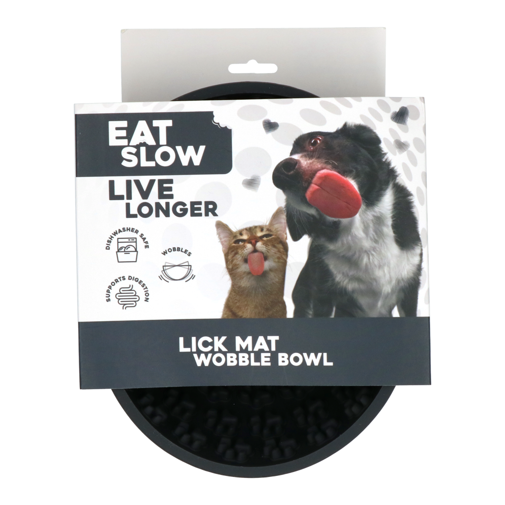 EAT SLOW LIVE LONGER LICK MAT WOBBLE BOWL GREY