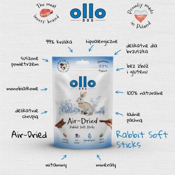 OLLO AIR DRIED PRZYSMAKI DLA PSA RABBIT STICK 80G