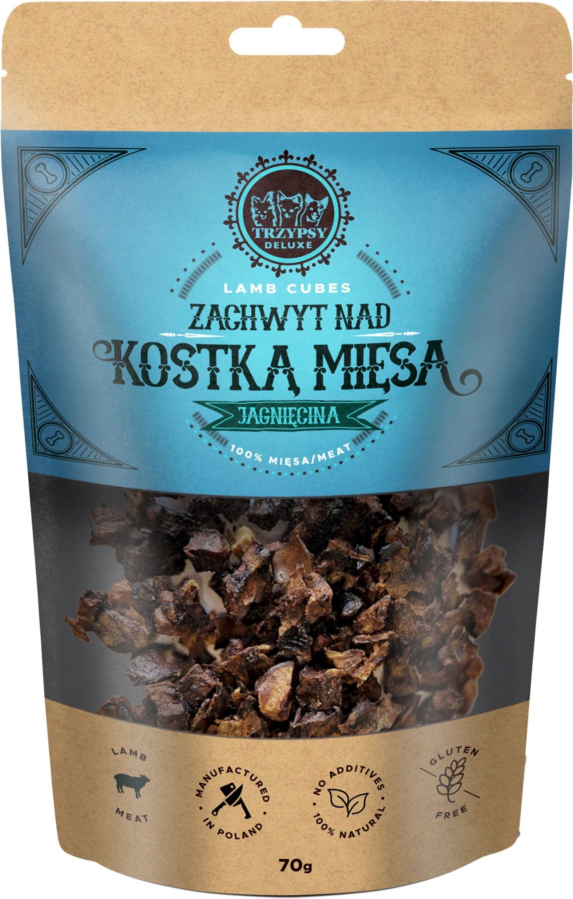 HAPPY SNACKY ZACHWYT NAD KOSTKĄ MIĘSA PRZYSMAKI DLA PSA Z JAGNIĘCINY 70G