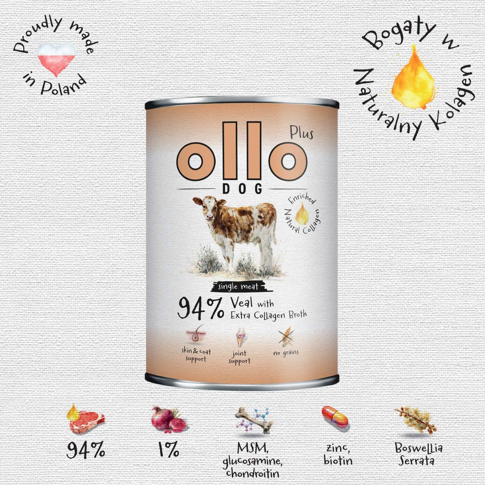 OLLO PLUS KOLAGEN MOKRA KARMA PIES CIELĘCINA 800G