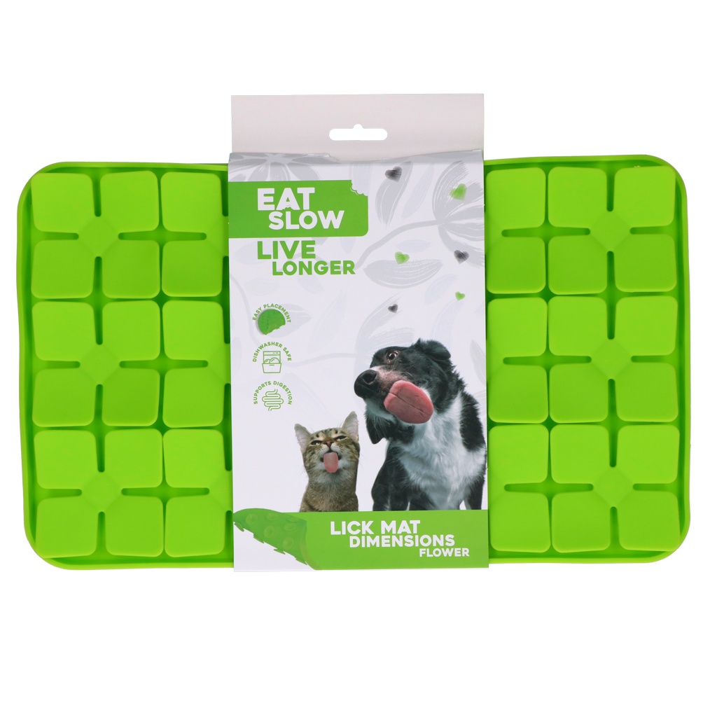 EAT SLOW LIVE LONGER LICK MAT DIMENSIONS FLOWER GREEN
