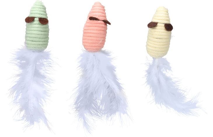 FLAMINGO TOY POPPY MOUSE WITH FEATHERS SEVERAL COLOURS 16X3X3CM