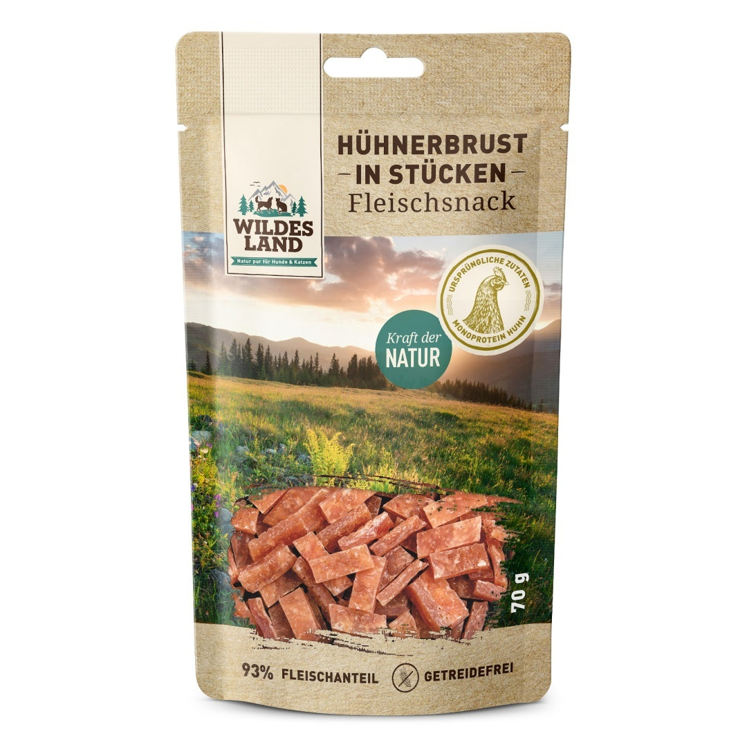 WILDES LAND FLEISCHSNACKS HUHNERBRUST IN STUCKEN 70G