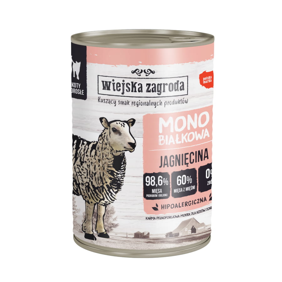 WIEJSKA ZAGRODA MONO MOKRA KARMA DLA KOTA JAGNIĘCINA 400G