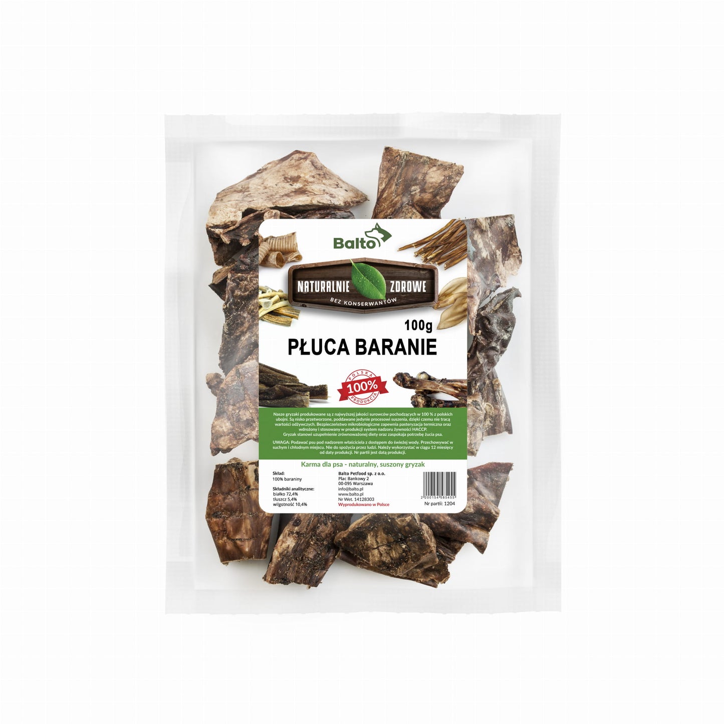 BALTO GRYZAK DLA PSA PŁUCA BARANIE 100G