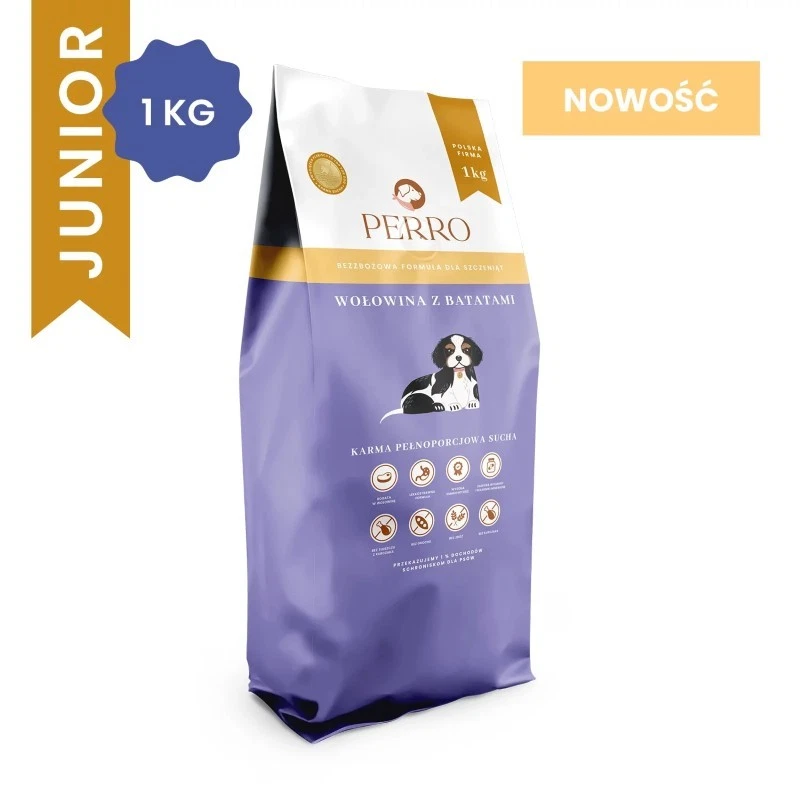 PERRO JUNIOR SUCHA KARMA DLA PSA WOŁOWINA Z BATATAMI 1 KG