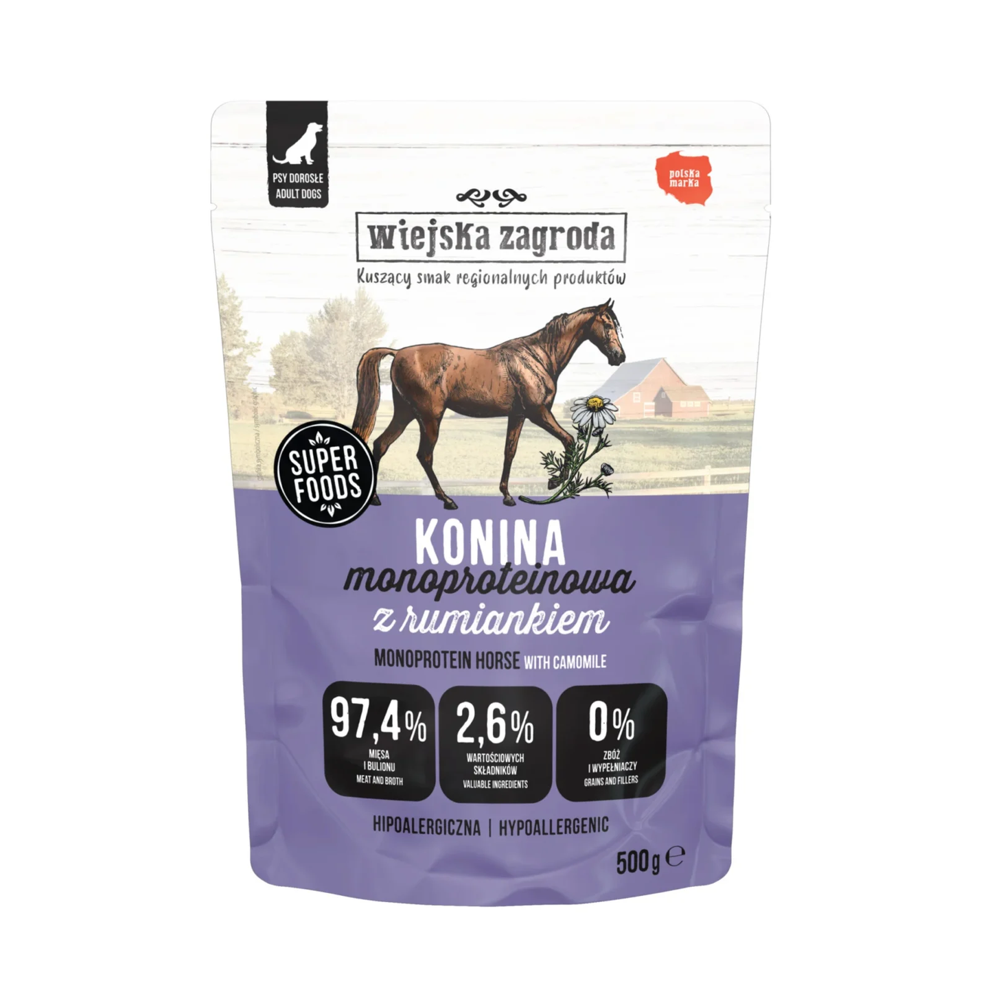 WIEJSKA ZAGRODA MONO MOKRA KARMA PIES KONINA 500G