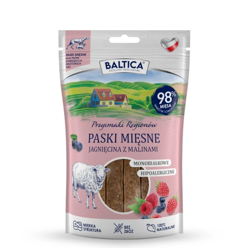 BALTICA PRZYSMAKI MIĘSNE PASKI JAGNIĘCINA Z MALINAMI 90G