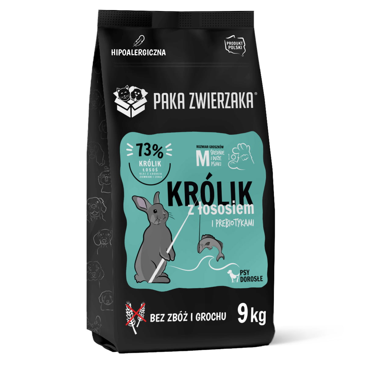 PAKA ZWIERZAKA SUCHA KARMA DLA PSA KRÓLIK Z ŁOSOSIEM M 9KG