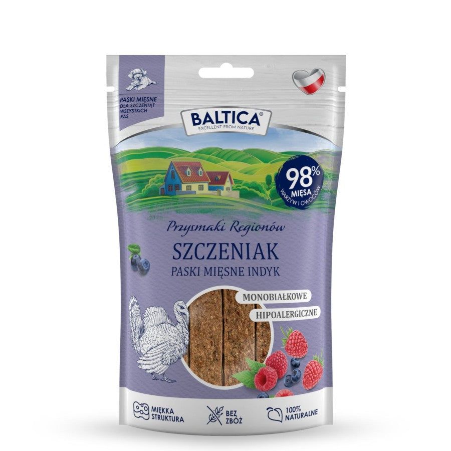 BALTICA PRZYSMAKI MIĘSNE PASKI SZCZENIAK INDYK 90G