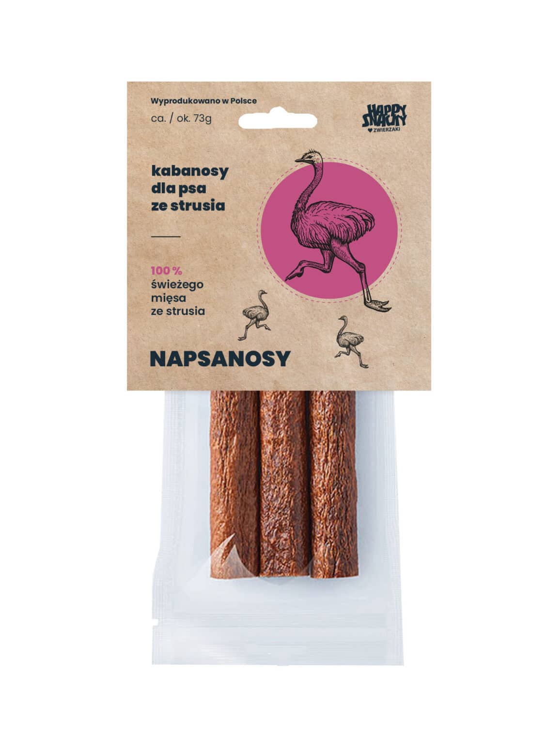 HAPPY SNACKY NAPSANOSY PRZYSMAKI DLA PSA ZE STRUSIA 3SZT