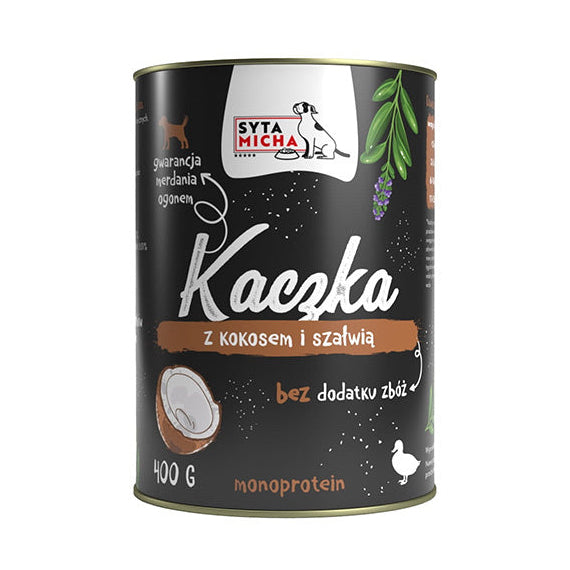 SYTA MICHA MOKRA KARMA DLA PSA KACZKA Z JEŻYNAMI I KOKOSEM 400G
