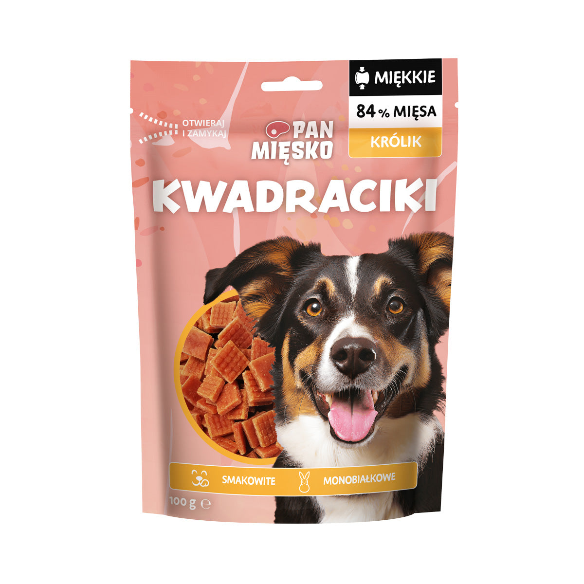 PAN MIĘSKO PRZYSMAKI DLA PSA KWADRACIKI KRÓLIK 100G
