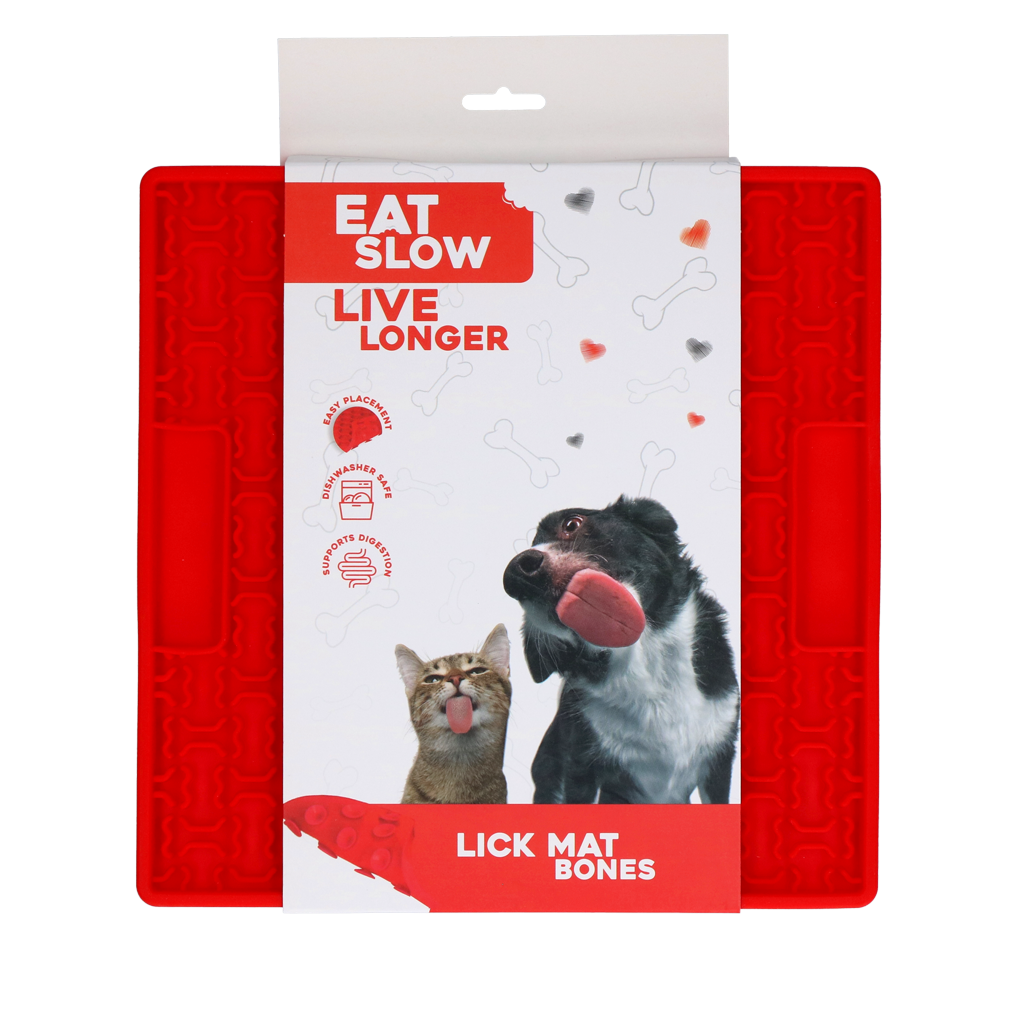 EAT SLOW LIVE LONGER LICK MAT BONES RED