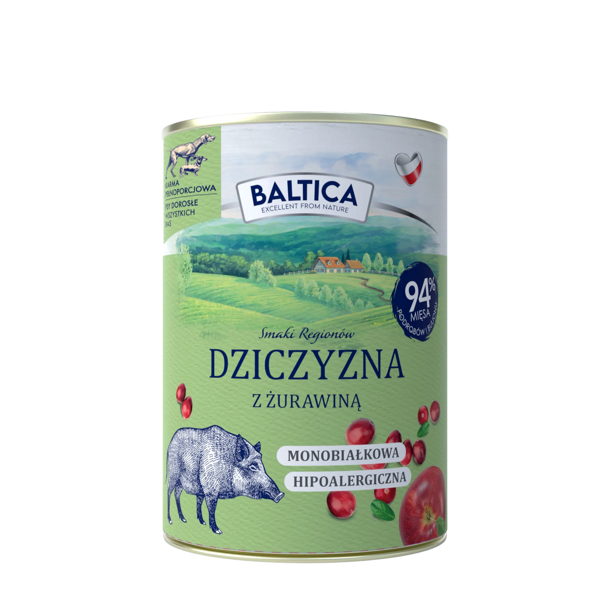 BALTICA SMAKI REGIONÓW MONO MOKRA KARMA DLA PSA DZICZYZNA Z ŻURAWINĄ 400G