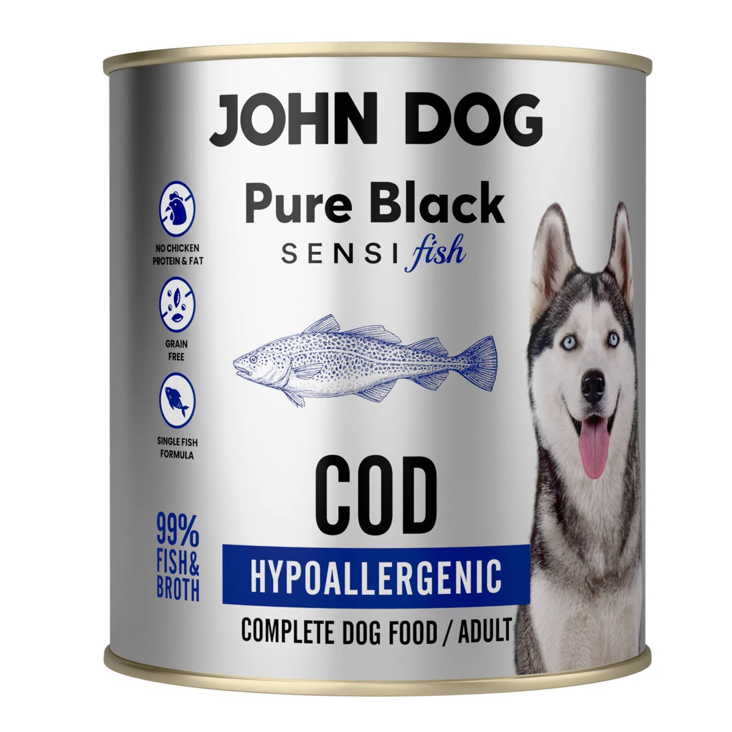 JOHN DOG PURE BLACK SENSI FISH MOKRA KARMA PIES HYPOALLERGENIC DORSZ 800G