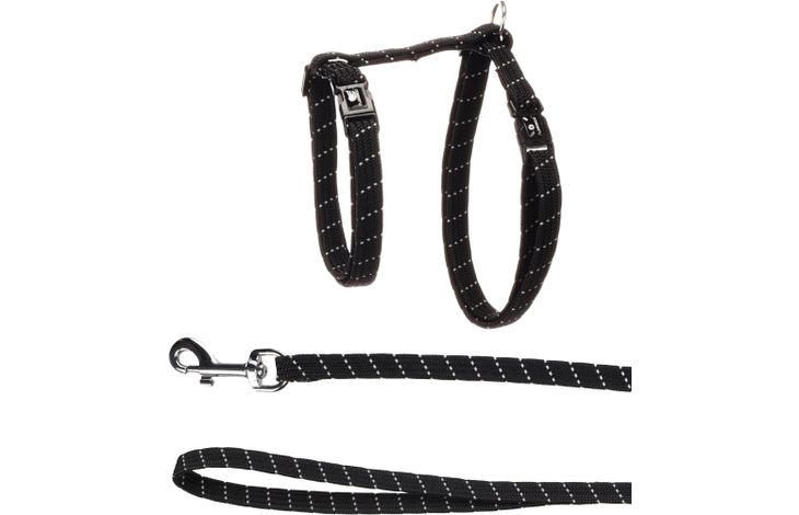 FLAMINGO CAT HARNESS WITH LEASH ELZA BLACK 22-32CM 27-46CM 110CM 10MM