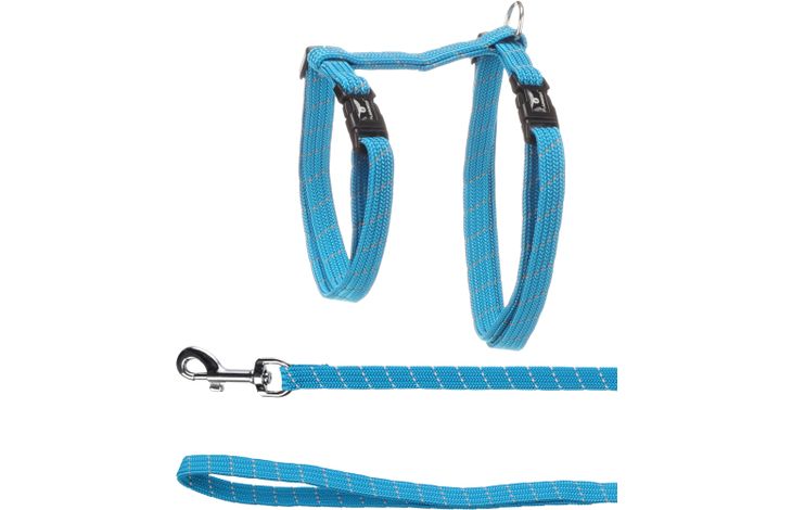 FLAMINGO CAT HARNESS WITH LEASH ELZA BLUE 22-32CM 27-46CM 110CM 10MM