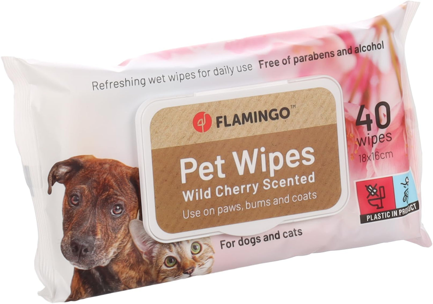 FLAMINGO UNIVERSAL WIPES REINI WILD CHERRY 40PCS 18X16CM