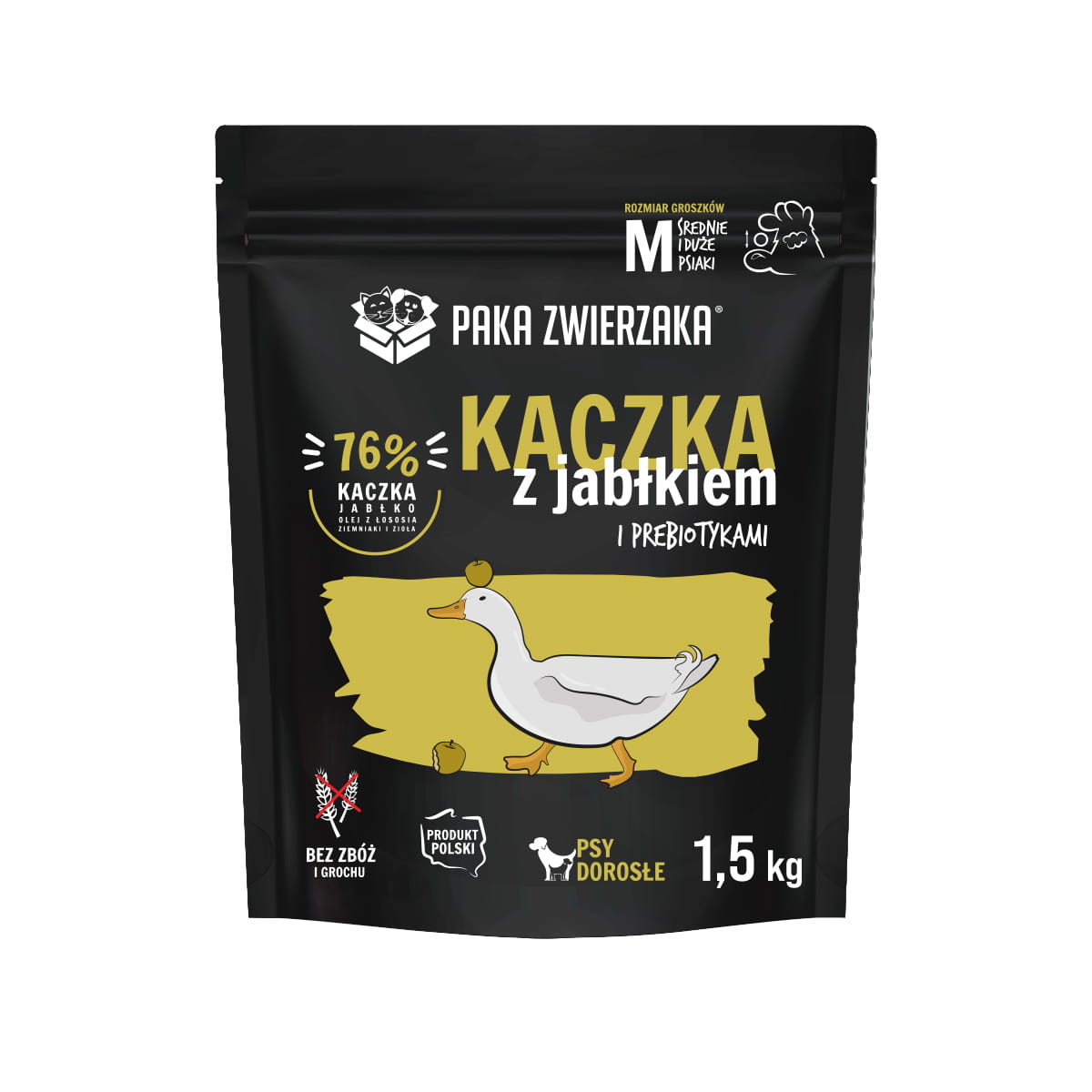 PAKA ZWIERZAKA SUCHA KARMA DLA PSA KACZKA Z JABŁKIEM M 1,5KG