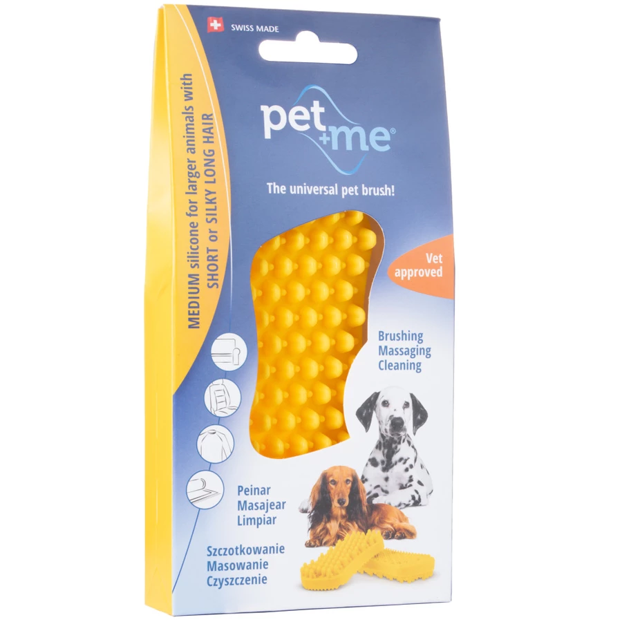 PET+ME MEDIUM SILICONE BRUSH YELLOW - DWUSTRONNA SZCZOTKA SILIKONOWA DLA PSA