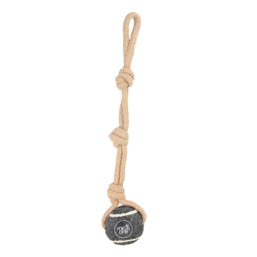 MINUS ONE DOG TENNIS BALL ROPE TOY SINGLE GREY