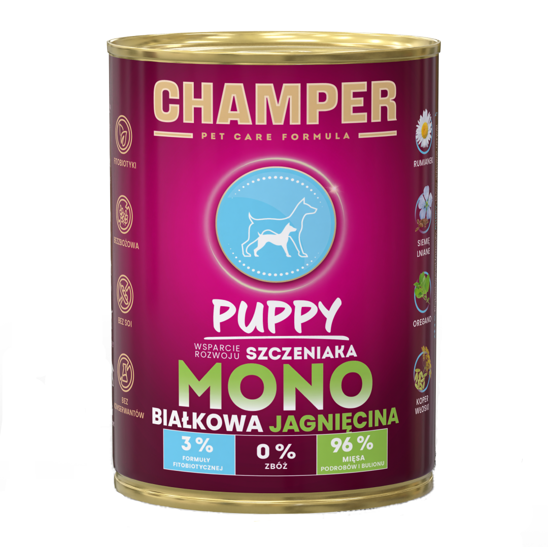 CHAMPER MOKRA KARMA DLA PSA PUPPY MONOBIAŁKOWA JAGNIĘCINA 400G