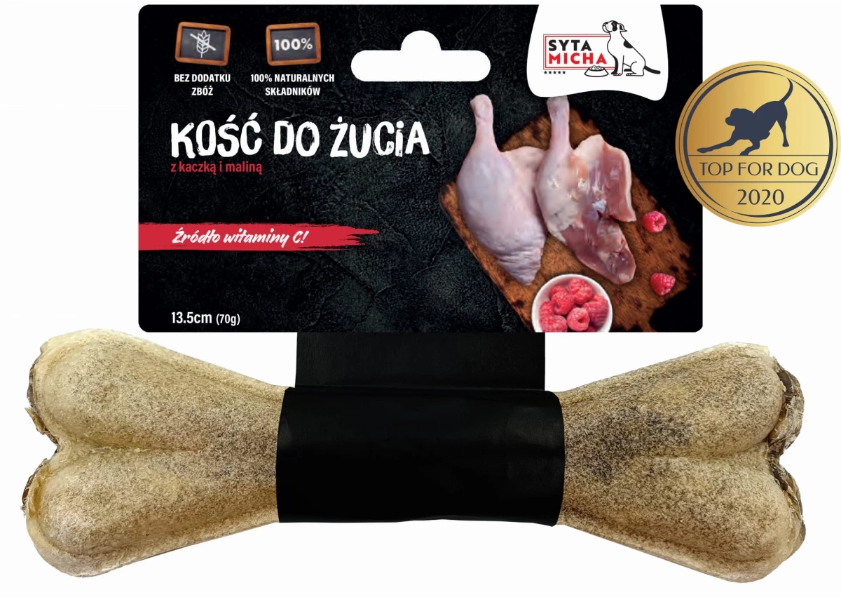 SYTA MICHA GRYZAK DLA PSA KOŚĆ Z KACZKĄ I MALINAMI 22CM