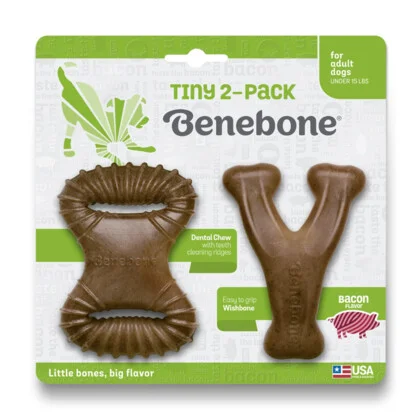 BENEBONE ZESTAW 2 GRYZAKÓW DLA MAŁEGO PSA DENTAL CHEW/WISHBONE XS BEKON