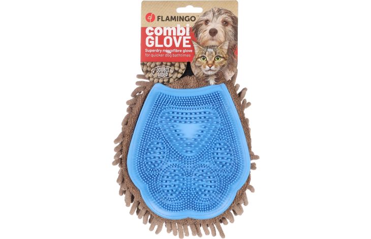 FLAMINGO ABSORBING GROOMING GLOVE FLAVA TAUPE/BLUE 25X20X40CM